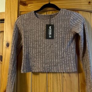 DOUBLJU Women's Ribbed Knit Top - Brown